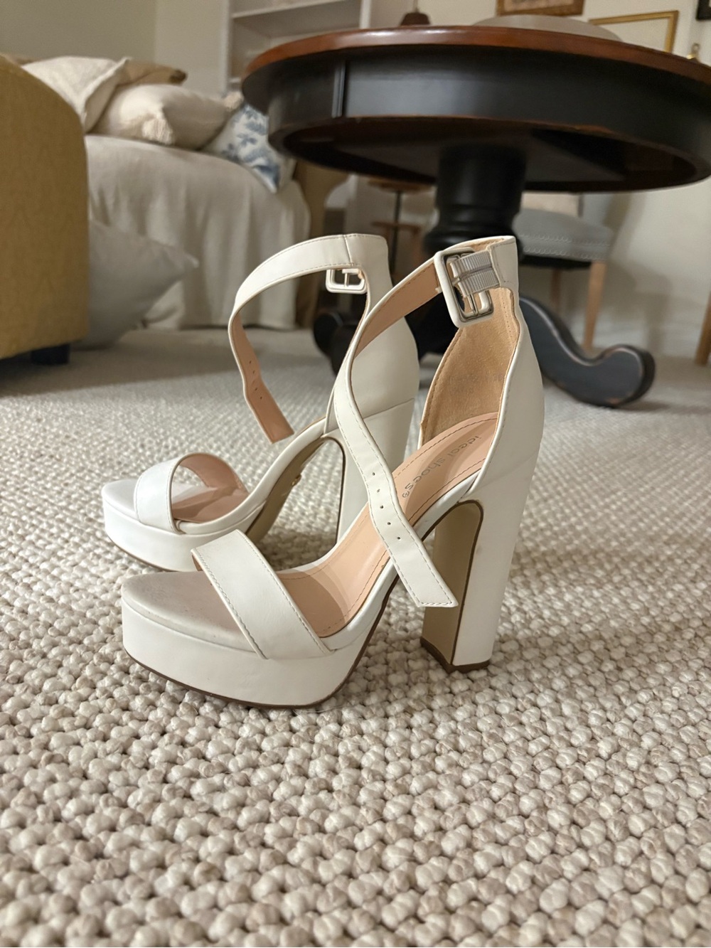 Women’s White Ankle-Strap Block Heel Sandals